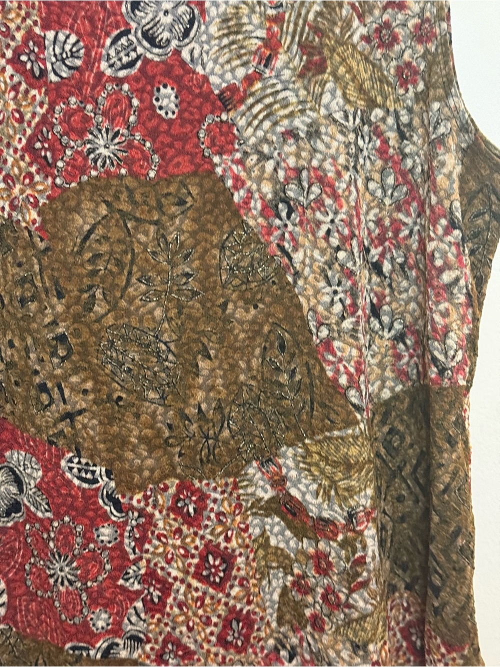 White Stag Patchwork Floral Tank Top in Red, Olive & Cream - Picture 3 of 7